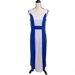 Slinky Brand Royal Blue Maxi Dress with White Lace Panel Size Medium